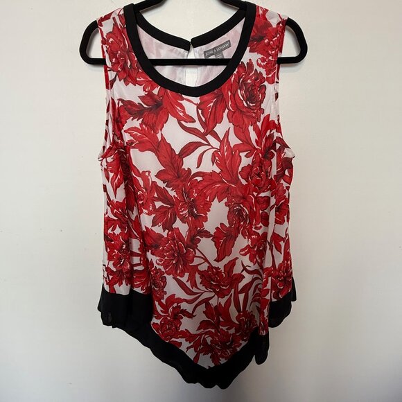 🐱 5 for $10.  Jessica London Red, White, & Black Floral Top Size 20W - Picture 1 of 5